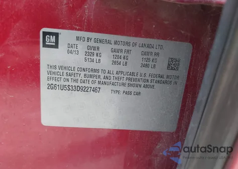 2013 Cadillac Xts Platinum из США, поврежденный, VIN 2G61U5S33D9227467